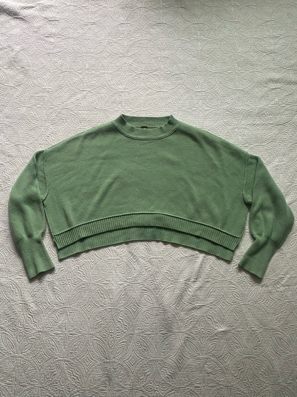 Free People Lightweight Crewneck Sweater in Sage Green